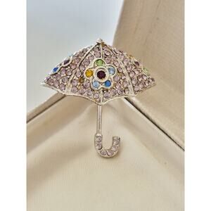 Vintage Monet Pink and Multi-color Rhinestone Umbrella Brooch